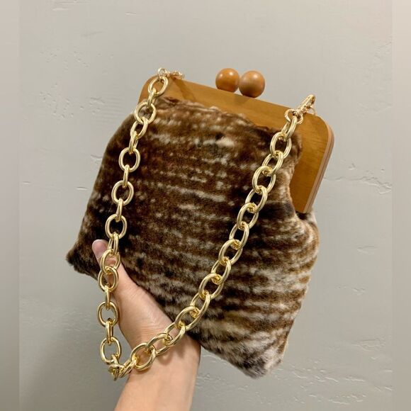 Handmade Genuine Shearling Wooden Frame Clutch/Shoulder Bag/Crossbody - Picture 10 of 15